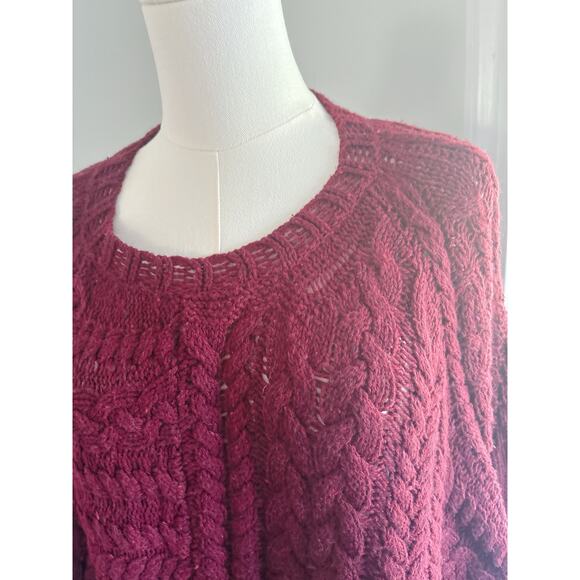 Anthro Angel of the North Poncho Sweater Size XS Burgundy Dolman Sleeve - Picture 4 of 10